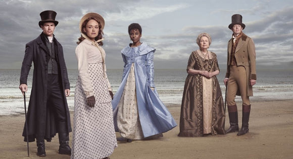 Theo James as Sidney, Charlotte Spencer as Esther Denhame, Anne Reid as Lady Denham in Sanditon