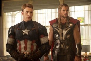 Chris Evans as Captain America and Chris Hemsworth as Thor