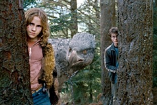Emma Watson as Hermione, the Hippogriff, and Daniel Radcliffe as Harry Potter