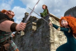 King Fergus voiced by Billy Connolly, Queen  Elinor voiced by Emma Thompson and Merida voiced by Kelly Macdonald