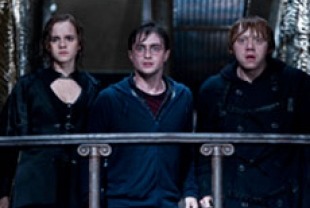 Emma Watson as Hermione, Daniel Radcliffe as Harry and Rupert Grint as Ron
