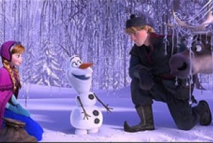 Kristen Bell as Anna, Josh Gad as Olaf, Jonathan Groff as Kristoff and Sven the reindeer