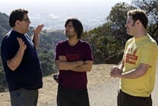 Jonah Hill as Leo, Jason Schwartzman as Mark, and Seth Rogen as Ira
