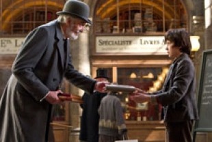 Christopher Lee as the bookseller and Asa Butterfield as Hugo