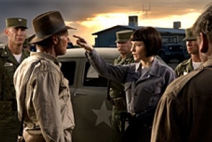 Harrison Ford as Indiana Jones and Cate Blanchett as Irina Spalko