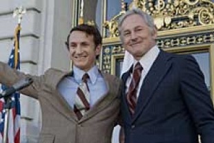Sean Penn as Harvey Milk and Victor Garber as George Moscone