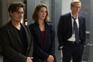Johnny Depp as Will, Rebecca Hall as Evelyn, and Paul Bettany as Max