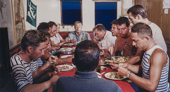 Jacques Cousteau with the crew of the Calypso