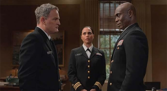 Jason Clarke as the defense, Monica Raymund as the prosecutor, and Lance Reddick as one of the judges