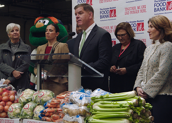 Boston Mayor Marty Walsh at a food bank.