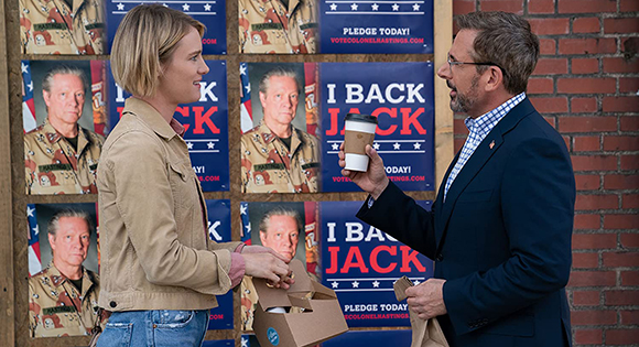 Jack's daughter (Mackenzie Davis) discusses strategy with Gary (Steve Carrell)