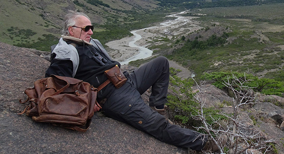 Werner Herzog with Bruce Chatwin's travel bag.