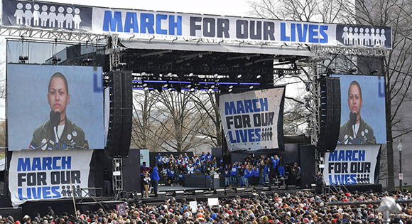Emma Gonzalez speaking at the March for Our Lives in March 24.