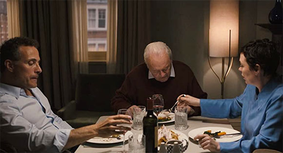 Rufus Sewell as Paul, Anthony Hopkins as Anthony, and Olivia Coleman as Anne