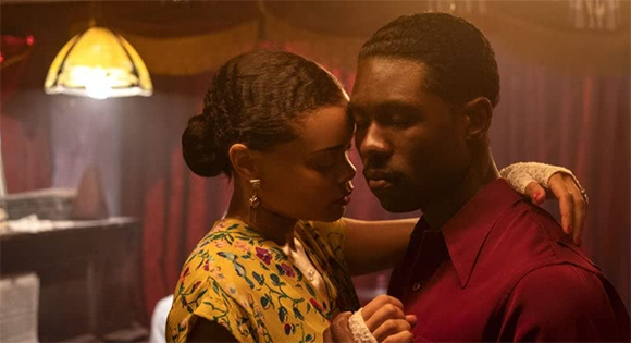 Andra Day as Billie Holiday and Trevante Rhodes as Jimmy Fletcher