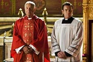 Armin Mueller-Stahl as Cardinal Strauss and Ewan McGregor as the Camerlengo