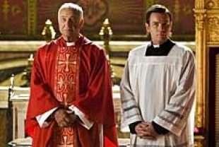 Armin Mueller-Stahl as Cardinal Strauss and Ewan McGregor as the Camerlengo