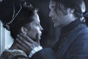 Alicia Vikander as Caroline Mathilde and Mads Mikkelsen as Johann Friedrich Struensee