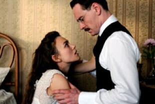 Keira Knightley as Sabina Spielrein and Michael Fassbender as Carl Jung