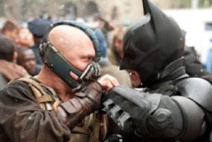 Tom Hardy as Bane and Christian Bale as Batman