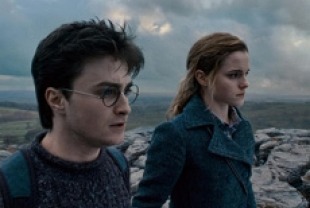Daniel Radcliffe as Harry and Emma Watson as Hermione