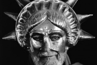 Lawrence Ferlinghetti in a mask