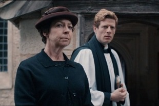 Tassa Peake-Jones as Mrs. Maguire and James Norton as Sidney