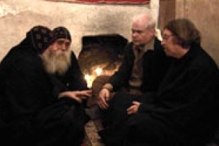 Dr Norris Chumley and Father John McGuckin with Frs Lazarus and Ruwais - St Antony Monastery