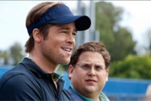 Brad Pitt as Billy and Jonah Hill as Peter
