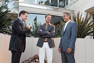 Matt Damon as Linus, Brad Pitt as Rusty, and George Clooney as Danny