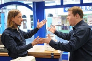 Mackenzie Crook as Braddon and James Corden as Paul