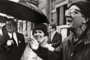 Paul Goodman (right) at an anti-war protest with Grace Paley (center).