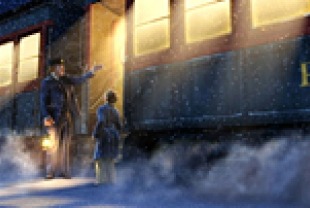 The Conductor invites Hero Boy aboard the Polar Express