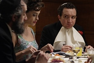 Richard Katz as Rabbi Linov, Helena Bonham Carter as Esther, and Eddie Marsan as Manny