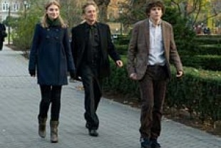 Imogen Poots as Allyson, Michael Douglas as Ben, and Jesse Eisenberg as Cheston
