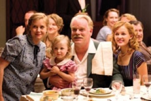 Amy Adams as Mary Sue Dodd, Philip Seymour Hoffman as Lancaster Dodd and Ambyr Childers as Elizabeth Dodd