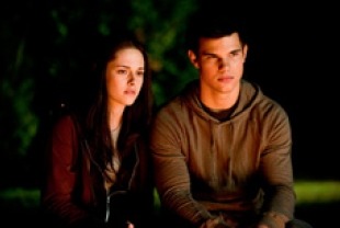 Kristen Stewart as Bella and Taylor Lautner as Jacob