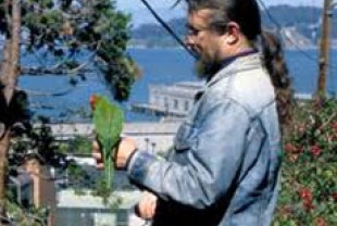 Mark Bittner with parrots