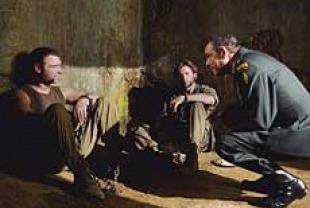 Liev Schreiber as Victor, Hugh Jackman as Logan, and Danny Huston as Stryker